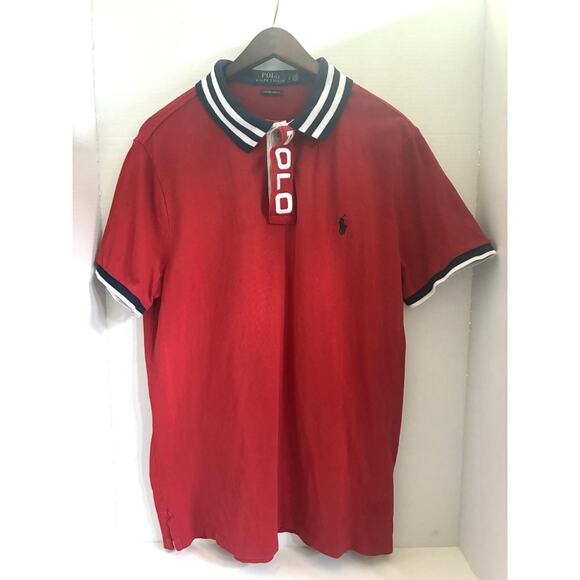 Polo Ralph Lauren Slim Fit Red Striped Mesh Polo (Men’s L) - Picture 1 of 12